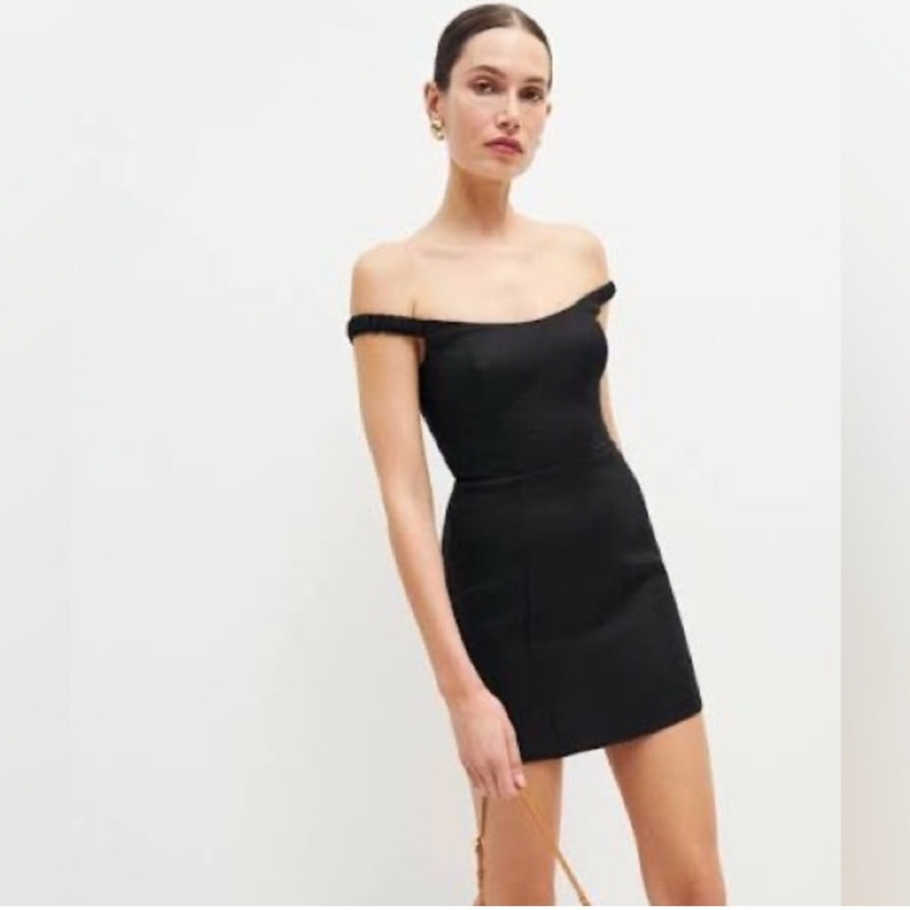 Reformation Black Linen Sheath Mini Sawyer Dress Scoop Neck Normcore Size 4 - Picture 2 of 14